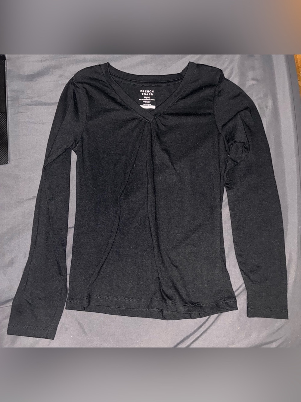 French Toast Black Long Sleeve V-Neck Twist Front Top